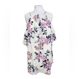 NWT Charlotte Russe Floral Cold Shoulder Blouse Cream Pink Ruffle Flowy Size L